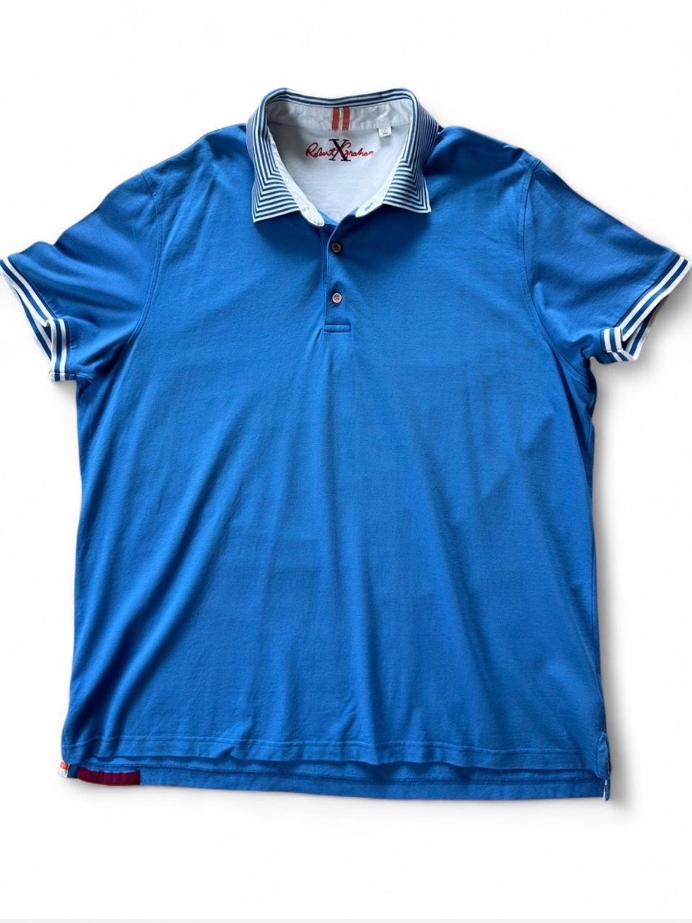 Robert Graham Polo Shirt Mens 4XL Tailored Fit Blue Short Sleeve Striped Trim